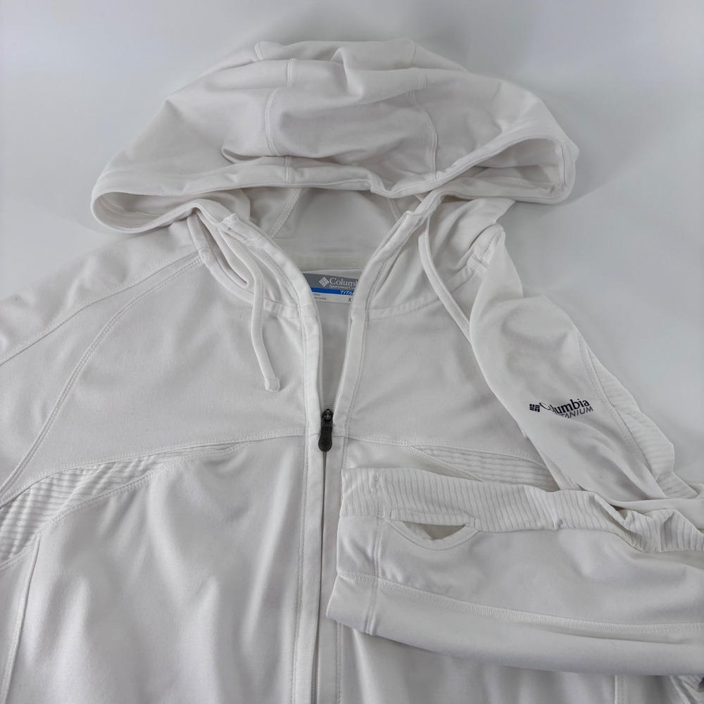 Columbia Titanium Hoodie Womens XL White Omni-Shade Full Zip Thumbholes TL6897